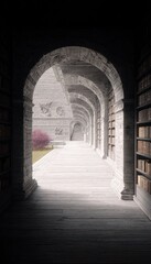 Obraz premium Ancient library passageway