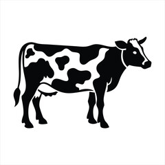 Black and White Holstein Cow Silhouette Illustration on White Background, ai generated
