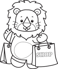 Coloring book of Cute Lion icon. Outline of Funny baby Lion animal series stock illustration. life of fluffy Lion designs.
