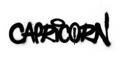 graffiti capricorn  text sprayed in black over white