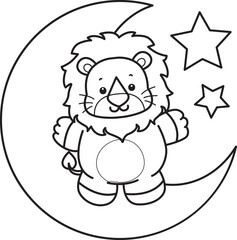 Coloring book of Cute Lion icon. Outline of Funny baby Lion animal series stock illustration. life of fluffy Lion designs.
