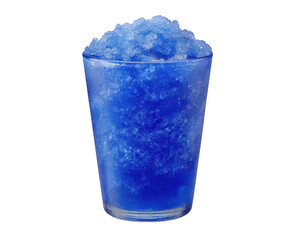 Vibrant blue icy slush drink in clear glass, showcasing textured surface that highlights its refreshing appeal. Perfect for hot days, this drink offers cool and delightful experience