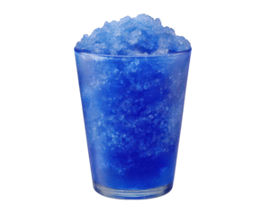 Vibrant blue icy slush drink in clear glass, showcasing textured surface that highlights its refreshing appeal. Perfect for hot days, this drink offers cool and delightful experience