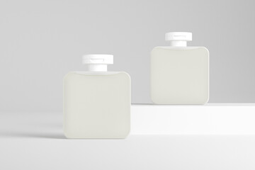 translucent cubic shape bottle mockup, flipcap square water bottles packaging, small ractangular shape PET bottle, personal care product packaging, flip top cap sqaure shape liquid container mockup