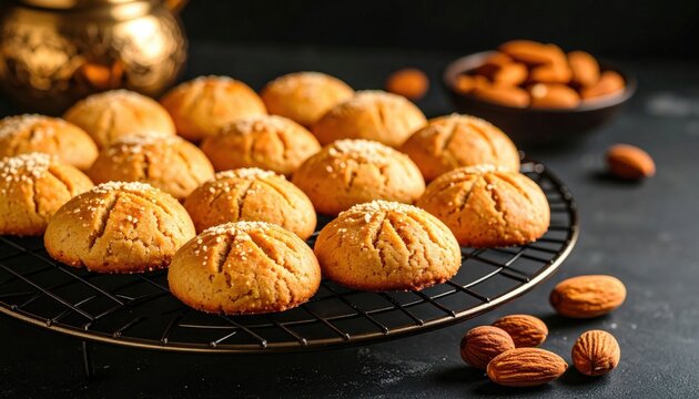 Golden Almond Cookies On Wire Rack