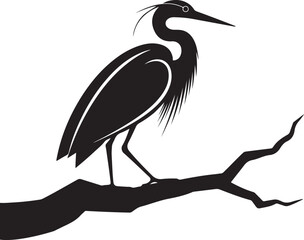 Fototapeta premium Great Heron Bird Silhouette Vector Perched on Branch - Wildlife Illustration
