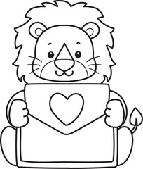 Coloring book of Cute Lion icon. Outline of Funny baby Lion animal series stock illustration. life of fluffy Lion designs.
