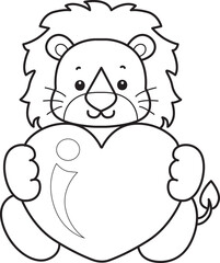 Coloring book of Cute Lion icon. Outline of Funny baby Lion animal series stock illustration. life of fluffy Lion designs.
