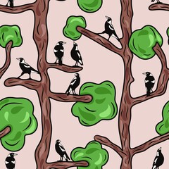 pattern design with crow silhouettes on tree branches