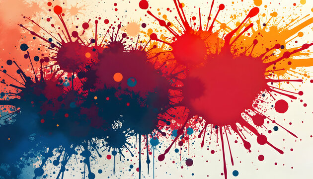 Abstract Splatter Art Background with Vibrant Color Blots and Ink Splashes