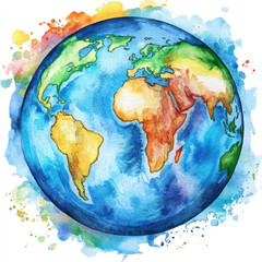 Fototapeta premium Beautiful watercolor illustration of Earth showcasing continents