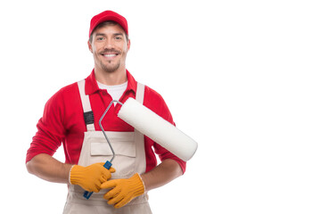 Professional Painter Holding Roller Brush Transparent Background