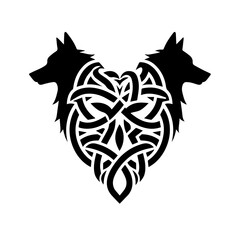 Obraz premium Celtic Twin Wolf Heads Symbol vector design