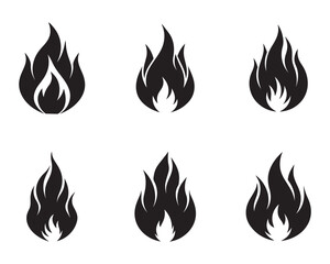 Fire icon set. Fire flame symbol. Bonfire silhouette logotype. Flames symbols set flat style. vector illustration