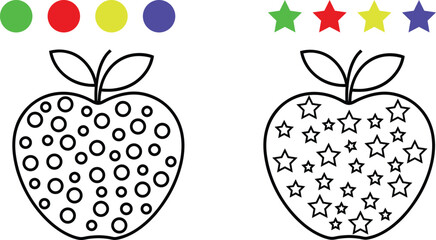 Deliciously ripe apple and strawberry vector illustrations, a healthy fruit symbol
