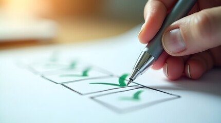 Completing a Checklist Hand with Pen Ticking Boxes on Paper, Task Management, Accomplishment, and Productivity