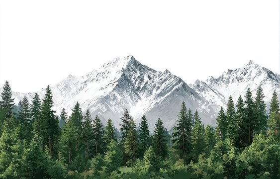 Majestic snow-capped mountains and lush forest