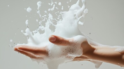 Fototapeta premium Foam being pumped into a wet hand. 5