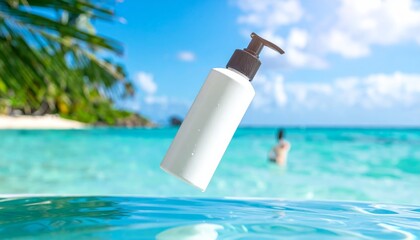 A clean blank cosmetic pump dispenser bottle with liquid for hair care, beauty, and health care on an isolated white background