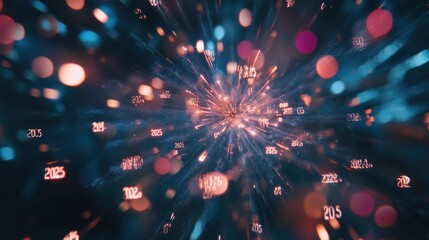 Abstract digital burst of numbers and lights.
