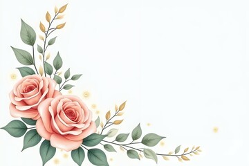 Elegant pastel wedding invitation with soft blush roses and mint green leaves. 