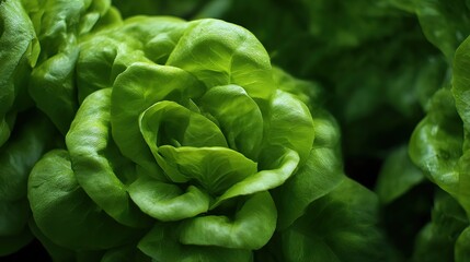 Obraz premium Fresh Butterhead Lettuce in Close-Up, Showcasing Nature's Vibrant Beauty and Delicate Texture 