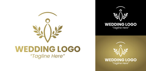 Luxury Gold Wedding Logo with Heart and Couple Design for Wedding Business Branding