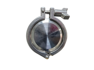 Stainless steel valve part with round handle. Perfect for plumbing, pipe valve, fluid control, and engineering tools or machinery visuals. On white background, transparent PNG