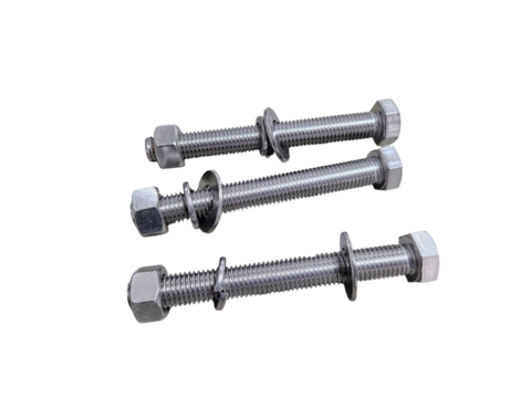 Group of steel bolts used in industrial or construction settings. Great for industry, bolting, metal construction or repair content. On white background, transparent PNG