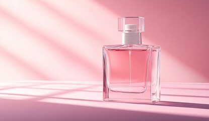 Pink perfume bottle, sunlight