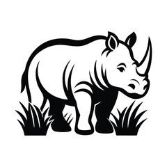 Obraz premium A black and white Rhino Vector Design, art illustration, and silhouette