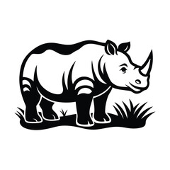 Obraz premium A black and white Rhino Vector Design, art illustration, and silhouette