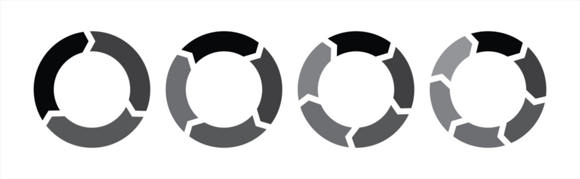 Circle diagram infographic set. Rotation round cycle vector scheme process template. 3, 4, 5, 6 parts.