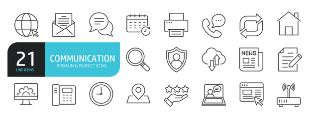 Set of line icons related to communication, mail, contact. Editable stroke. Outline icons collection. Vector illustration stock illustration