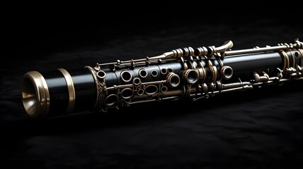 Naklejka premium Clarinet on black velvet background, dramatic contrast 