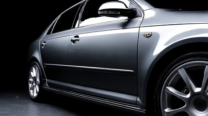Gray Modern Car with Sleek Design and Soft Reflections, Showcasing Clean Aesthetics and Minimalist Elegance
