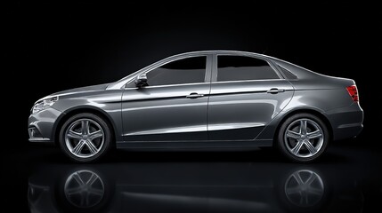 Fototapeta premium Gray Modern Car with Sleek Design and Soft Reflections, Showcasing Clean Aesthetics and Minimalist Elegance 