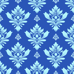 Damask seamless pattern with blue flowers element, vintage design, vector illustration elegant for textile, wall paper, bedding, curtains, cushion cover, rug, scarf,   furniture fabric, luxury