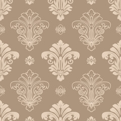 Damask seamless pattern with  light brown floral elements, vector illustration elegant for textile, wall paper, bedding, curtains, cushion cover, rug, scarf, upholstery fabric, vintage design, luxury