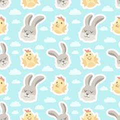 Seamless pattern with cute bunnies and chicks