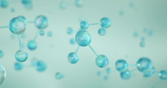 Water or H2O molecule, Skincare or perfume technology essence element. Cosmetic Essence, Liquid bubble, Chemical Molecule on blue background, 3d render. 4K video