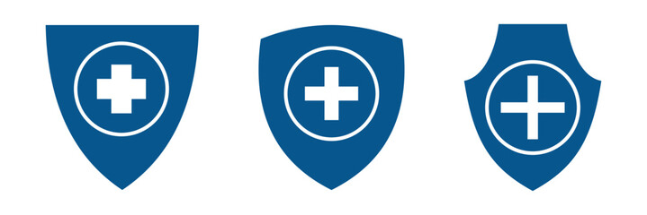Shield with cross icon set. safety health shield vector illustration.