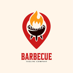 Barbeque with pin point icon logo template