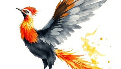 Obraz premium Watercolor painting of a phoenix rising