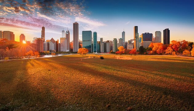 dramatic shot of chicago in fall