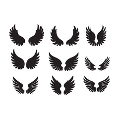 Fototapeta premium Monochrome Wings Silhouette Vector Icons Set