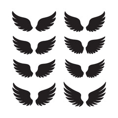 Obraz premium Monochrome Wings Silhouette Vector Icons Set