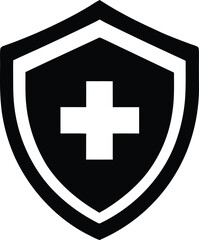 Obraz premium medical, hospital, clinic, health care insurance, medical shield silhouette, outline vector icon illustration design