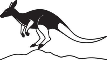 Obraz premium Here's a black cartoon kangaroo with a baby marsupial, a running wild animal vector illustration