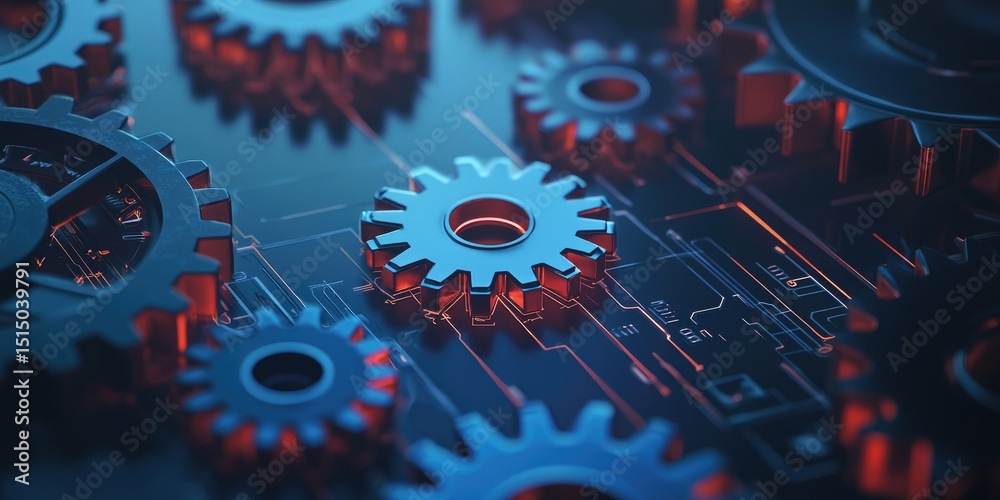 Aufkleber a digital illustration of interconnected gears symbolizing business process automation, surrounded b